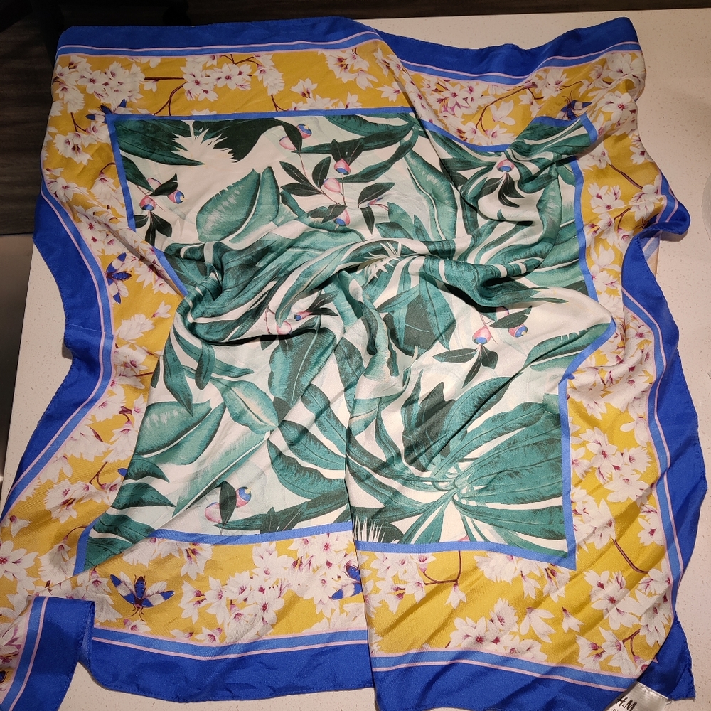 H&M 100% silk botanic large scarf
